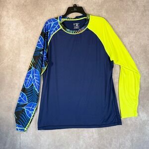 Liberty Pro Rash Guard Mens Large Navy Neon Tropical Long Sleeve Swim Shirt